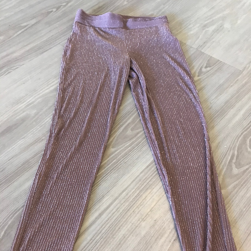 Metallic ribbed leggings mauve
